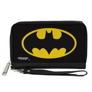 1201 PU Zip Around Wallet Rectangle Batman Bat Logo Black Yellow